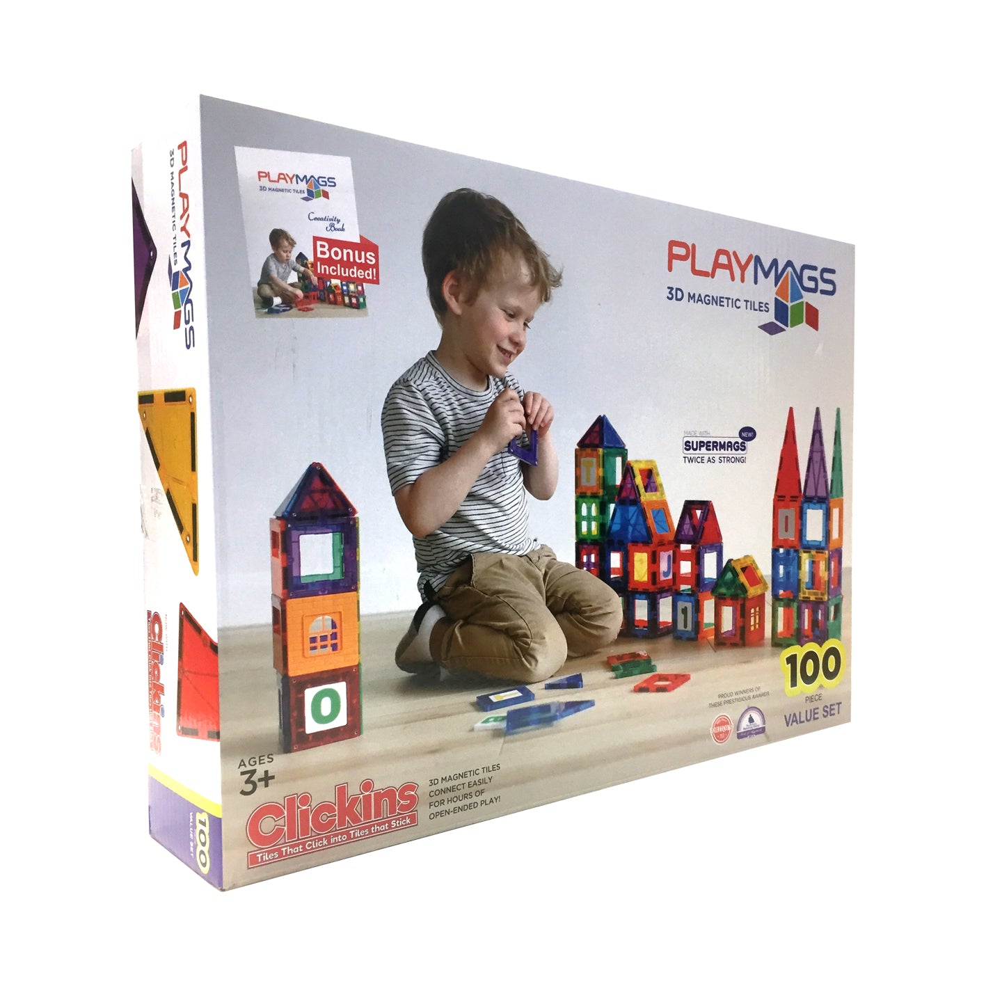 PLAYMAGS – MAGNETIC TILE CLEAR COLOUR 100 PIECES WITH SUPER MAGS (TP100)