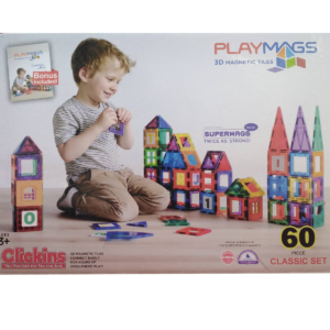 PLAYMAGS – MAGNETIC TILE CLEAR COLOUR 60 PIECES WITH SUPER MAGS (TP60)